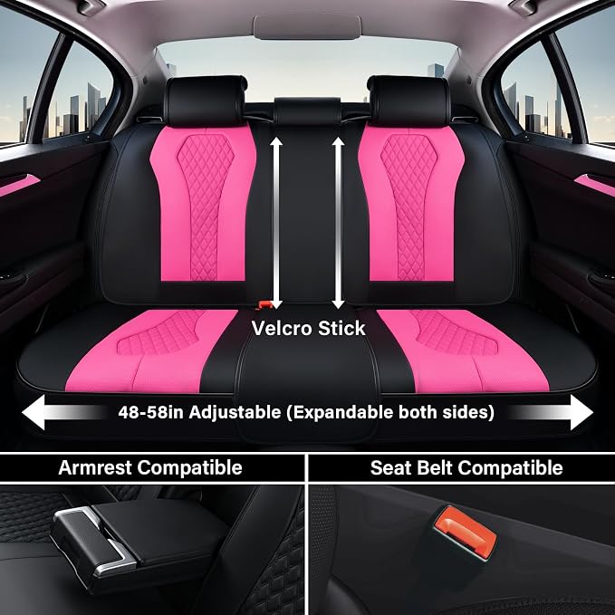 Seat Covers, Car Seat Covers Full Set, Rose Car Seat Cover, Driver Seat Covers Front Seats Rear Seat Cover, Luxury Car Seat Cushion,Leather Seat Cover Seat Protector Fit for Most Cars