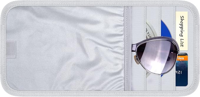 Car Sun Visor Organizer, Auto Storage Pouch with 3 CD Sleeves, Pen Holder, Strap & Pocket for Sunglass, Document, Card - Gray
