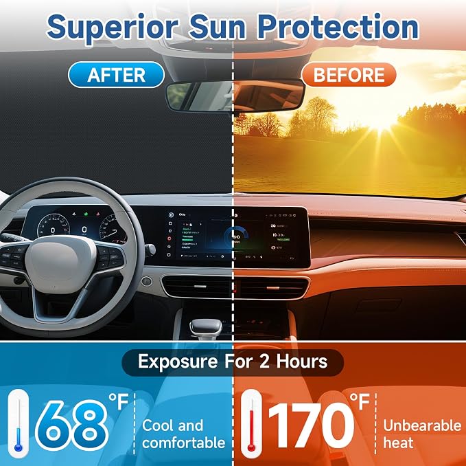 Car Windshield Snow Cover with Side Mirror Cover & 2 in 1 Brush | Thickened 4 Layers, Cold Protection, Ice Scraper, For Most Cars SUVs Trucks