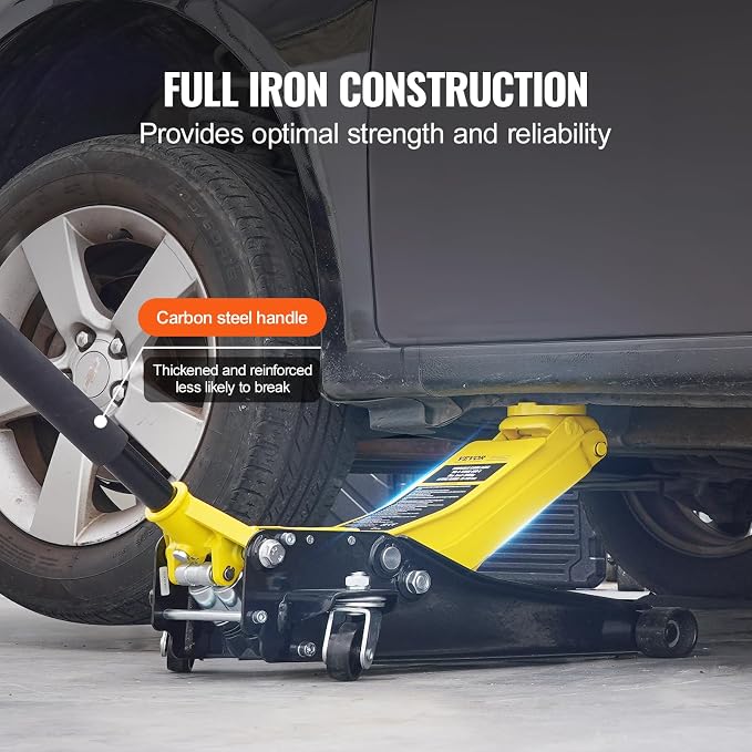 Low Profile Floor Jack 2 Ton (4400 lbs), Heavy Duty Iron Hydraulic Racing Floor Jack, Hydraulic Car Jack, Dual Piston Quick Lift Pump, 3"-18.5" Height Lifting Range (Yellow)