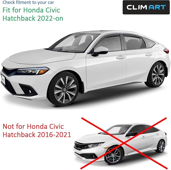 in-Channel Incredibly Durable Rain Guards for Honda Civic 2022-2026 Hatchback, Original Window Deflectors, Vent Window Visors, Vent Deflector, 4 pcs. - 622137