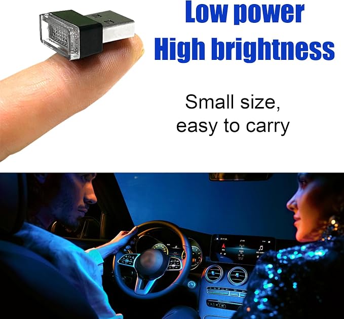 4 PCS USB LED Car Interior Atmosphere Lamp, Portable Mini LED Night Light, Plug-in USB Interface Trunk Ambient Lighting Kit, Universal Interior Car Accessories (2 Blue+2 Ice Blue)