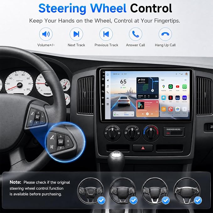 8Core Car Radio for Dodge Ram 1500 2500 3500 2002-2005: 9-Inch 1280 * 720 IPS Touchscreen Stereo Upgrade Wireless Carplay Android Auto Bluetooth GPS 5G WiFi 1080P Rearview Camera FM SWC