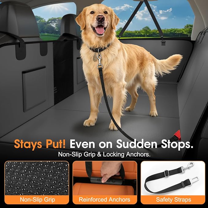 XL Hard Bottom Dog Car Seat Cover for Back Seat, 58"x69" Waterproof PU Leather Hammock with Side Flaps, Non-Slip Protector for Full-Size Trucks & SUVs, Supports Up to 450 lbs – Gray