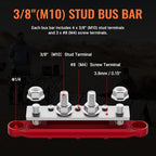Bus Bar 12V 250A Power Distribution Block 4 x 3/8" Studs Marine Bus Bar 12 Volt Battery Busbar Terminal Block for Automotive, Car, Boat, Solar Wiring - Negative&Positive