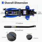 2 Ton Low Profile Floor Jack, 4000 lbs, with 2 Pads & Bag – Blue | Steel floor jack, 5.3"-13" lift. Overload valve. Smooth casters. For garage, workshop & auto.