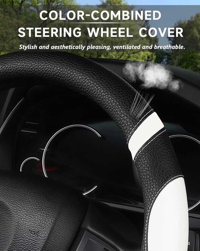 D-Shaped Flat Bottom Steering Wheel Cover for Women Girl - Stylish Car Accessory (White)