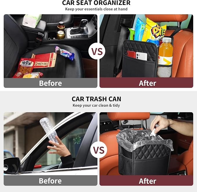 Car Seat Back Organizer, Waterproof Car Backseat Organizer with Cup Holders Large Capacity Hanging Car Storage Bag for Phones Documents Cups Bottle Travel Compatible with Most Vehicles