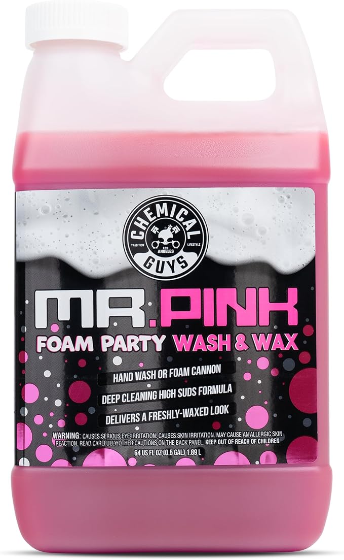 Mr. Pink Foam Party Wash & Wax - 64 oz Tangerine Scent High Foaming Car Wash Soap for Foam Cannons and Buckets – Safe on Paint, Clear Coat, Cars, Trucks, SUVs, and RVs
