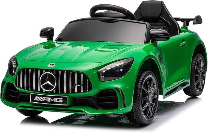 12V Ride on Car, Licensed Mercedes Benz AMG GTR Battery Powered Electric Vehicle, w/Parent Remote, Wider Seat, LED Lights, Openable Doors, MP3 Player, Smooth Start, 3 Speeds - Green