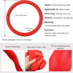 Car Steering Wheel Cover, 13 to 14.17 inches Anti-Slip Silicone Steering Wheel Protector, Soft Flexible Shock-Absorbent Steering Wheel Protective Cover for Most Car Models (Red)