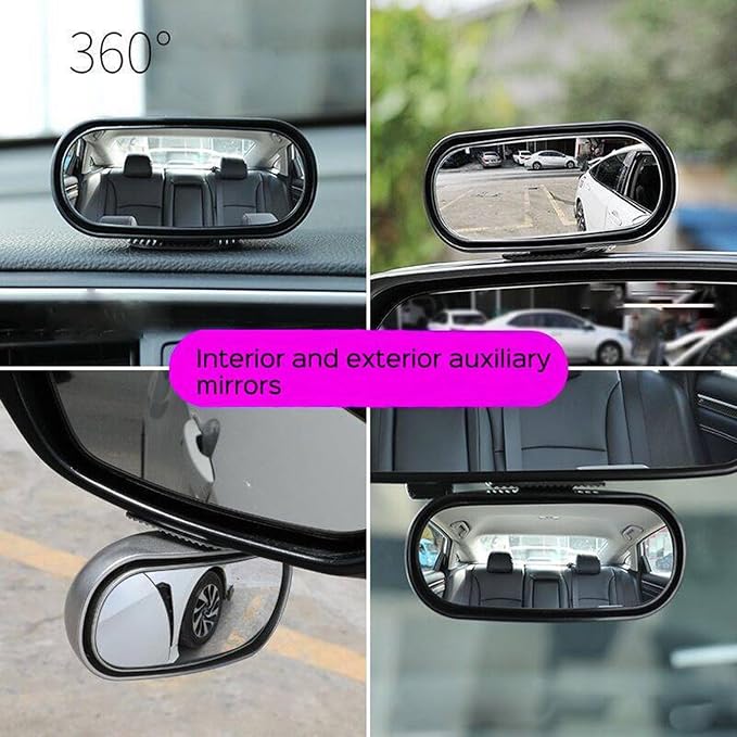 Blind Spot Mirror for Car, Adjustable Convex Wide-Angle Blindspot Mirrors, 360° Rotatable Small Stick-On Blind Side Mirror for Cars, SUVs & Trucks
