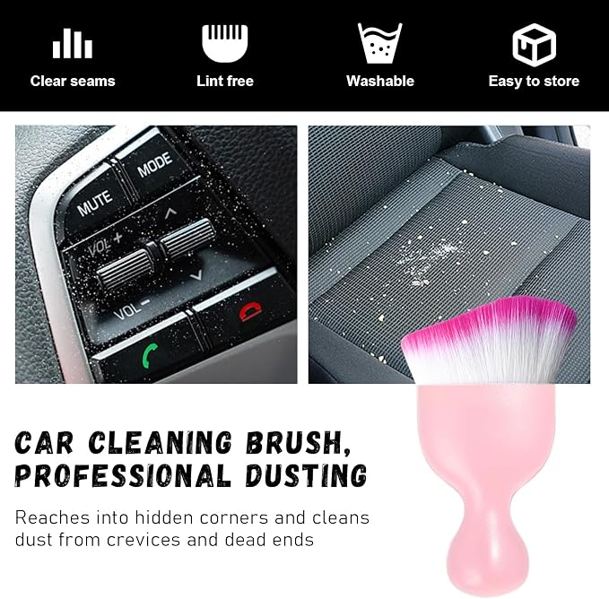 2 PCS Car Detailing Brush, Curved Soft Bristles Auto Removal Dust Collectors, Universal Vehicle Dashboard, Air Conditioner Vents etc Interior Cleaning Tool Accessories (Pink/White/Red)