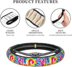 Tie Dye Neoprene Steering Wheel Cover for Men Women Anti-Slip Elastic Colorful Steering Wheel Protective Cover 15in Universal Car Accessories Fit Cars, SUVs, Auto