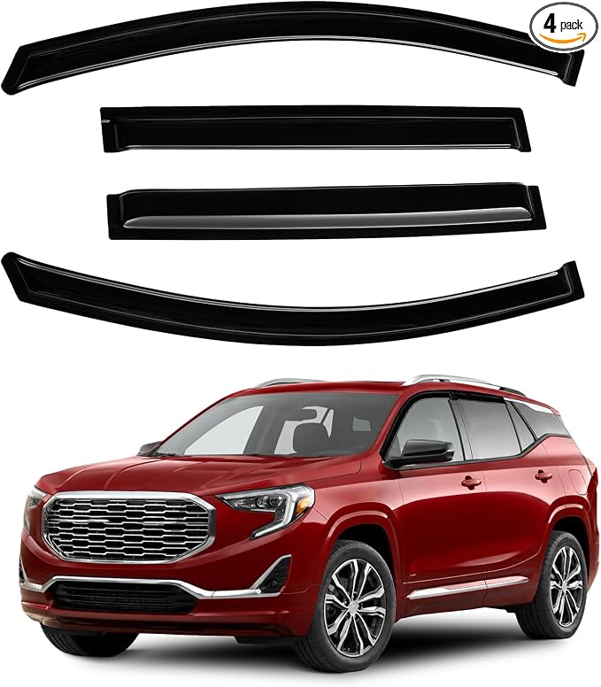 Terrain Rain Guards - Window Visors for GMC Terrain 2018-2024, Outside-Mount Tape-On Side Window Wind Deflectors for GMC Terrain Accessories, Vent Visors Shades Rainproof Black 4PCS