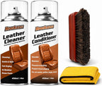 Leather Cleaner and Conditioner Kit, Car Leather Care Set with Horsehair Cleaning Brush, Deep Cleans, Conditions and Restores Car Interiors, Furniture, Shoes, Boots, Bags & Apparel