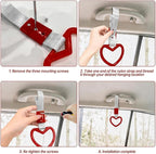 2 Pcs Heart Shaped Car Handle Strap – JD M Drift Charm Rear Bumper Warning Ring Decor for Car Interior Exterior, Subway Bus Handle Accessory, Cute Heart Car Decor Gift for Drivers (Red-Silver)