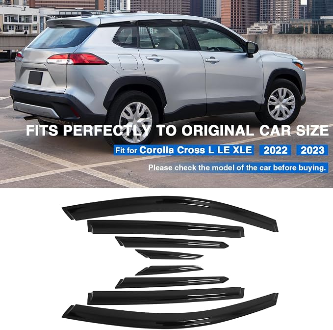 MotorFansClub 8pcs Window Vent Visor Rain Guards Fit for Corolla Cross | 2022 2023 2024 2025 Window Deflector Shade Shield Cover Black