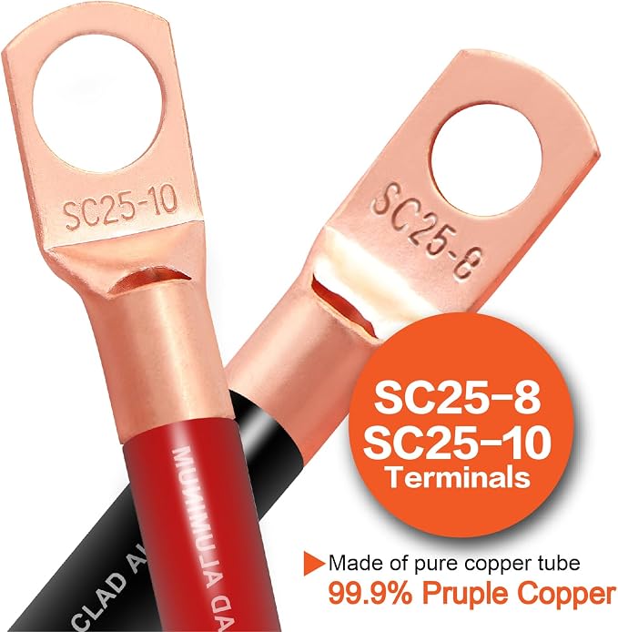4 Gauge Wire (25ft Each - Red/Black) Copper Clad Aluminum CCA - Primary Automotive Wire,Battery Power/Ground Cable, 20PCS Lugs Terminal Connectors,20PCS 3:1 Heat Shrink Tubing with 100A ANL Fuse