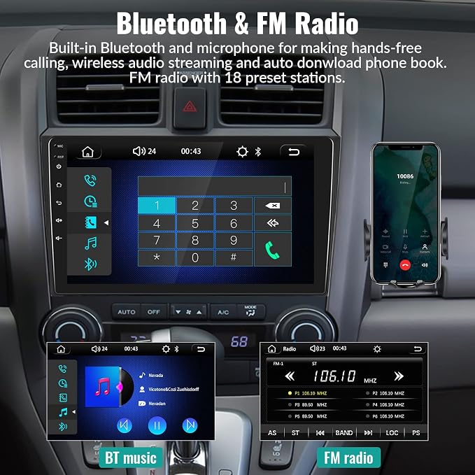 Car Stereo for Honda CRV 2007-2011 Car Radio,MP5 Player with Apple Carplay Android Auto Mirror Link, 9" Touch Screen Car Radio with Bluetooth Backup Camera FM SWC Dual USB Input