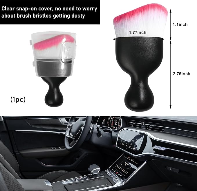 Car Detailing Brush, Curved Soft Bristles Auto Removal Dust Collectors, Universal Vehicle Dashboard, Air Conditioner Vents etc Interior Cleaning Tool Accessories (White/Red)