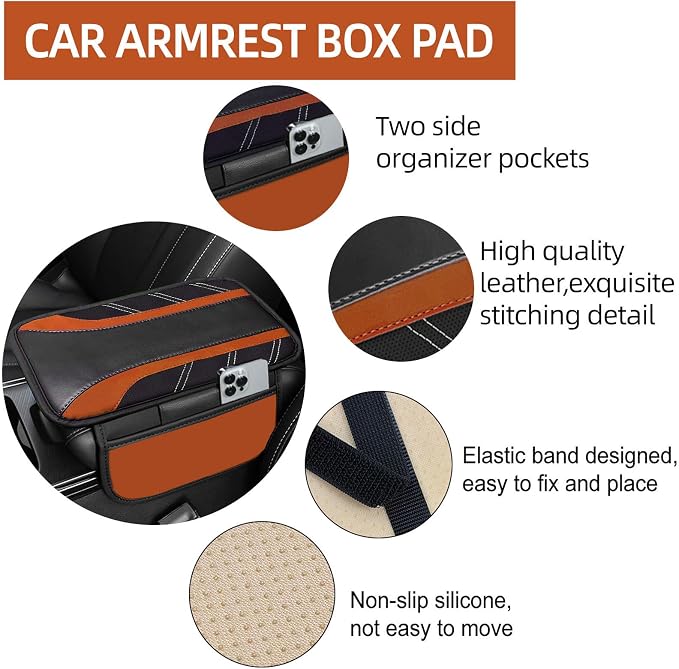 6 Pcs Brown Car Accessories Set, Sport Leather Steering Wheel Cover 14.5-15inch Universal, Microfiber Leather Car Center Console Cover, Seat Belt Cushion, Cup Holder Coaster (Black-Brown)
