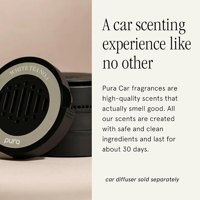 Car Scent Refill - Fragrance for Car Diffuser - Clean & Safe Luxury Diffuser Scent - Long-Lasting Fragrance for 30 Days of Aroma - White Tea No. 1