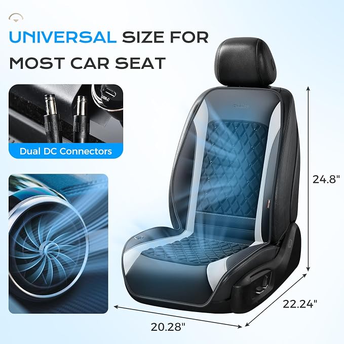 Coverado Upgraded Cooling Car Seat Cover, 12V-24V Ventilated Car Seat Cushion with 8 Fans, Cooled Seat Cover for Car SUV Truck Universal Fit,Dual car Ports + A+C USB Ports Fashion Gray