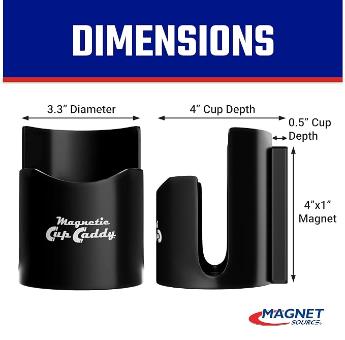 Magnetic Cup Holder - Caddy for Bottles, Glasses, and Cans - Fits on Fridge, Lawnmower, Forklift, Cart, or Ladder - Heavy-Duty Magnet