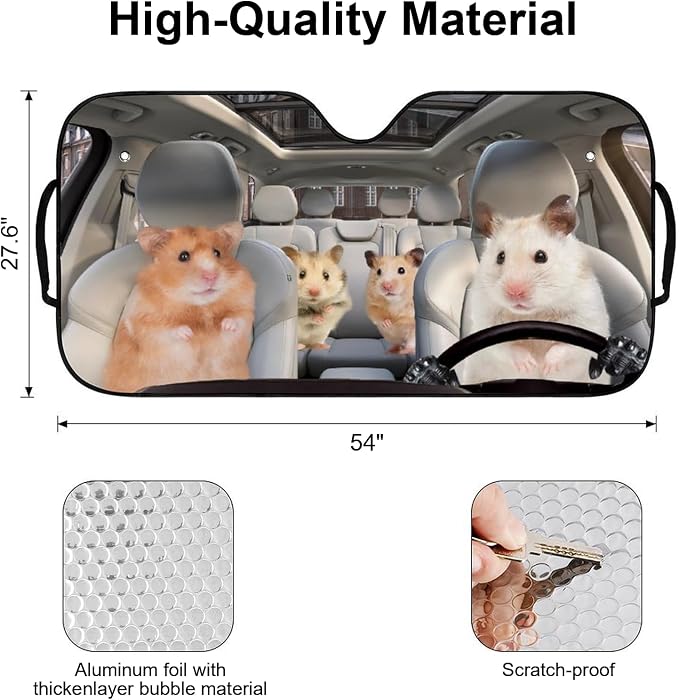 Cute Mouse Foldable Windshield Snow Cover, Reflective Accordion Car Windshield Snow Cover, Sun Visor for Car Windshield, Ultimate Heat & UV Protection, Suitable for Most Cars, 54" L x 27.6" W
