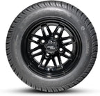 10 inch Golf Cart Wheel Tire Combo Kit, RT103 Gloss Black 10x7 Rim 205/50-10 Low Profile Tire, No Lift Kit Required, Fits Club Car Precedent EZGO TXT RXV Yamaha G1-G29, One Single