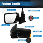 Driver's Side Mirror for Ford F150 2021 2022 2023 2024, Left LH Heated Mirror Assembly with Blind Spot Detection, Turn Signal Light and Puddle Light - OEM Style