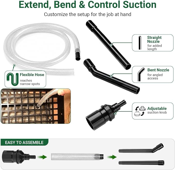 Crevice Attachment Kit, Compatible with 1-1/4 Inch Vacuum,Micro Cleaning Tools for Keyboard, Crevice, Car, Vents & Tight Spaces, Woodworking,Pet Cleaning, with Storage Bag+Boost Suction