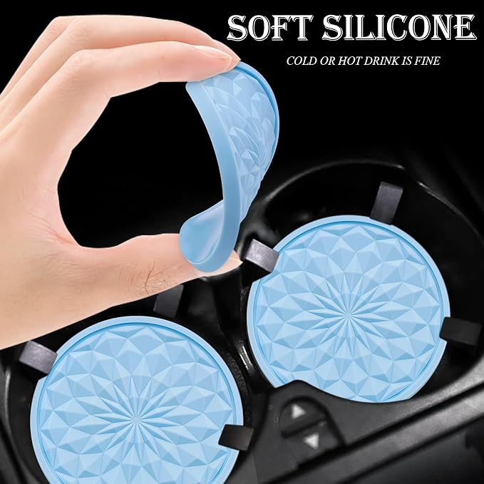 4 Pack Silicone Car Cup Holder Coaster – 2.75 Inch Non-Slip Drink Mat, Universal Fit for Most Vehicles – Cute & Functional Auto Accessories (Light Blue)