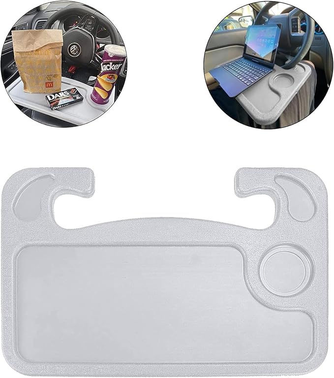 Car Steering Wheel Desk for Laptop,Multipurpose Travel Car Accessories, Car Seat Stand Trays for Eating, Steering Wheel Under Table Console(Gray)