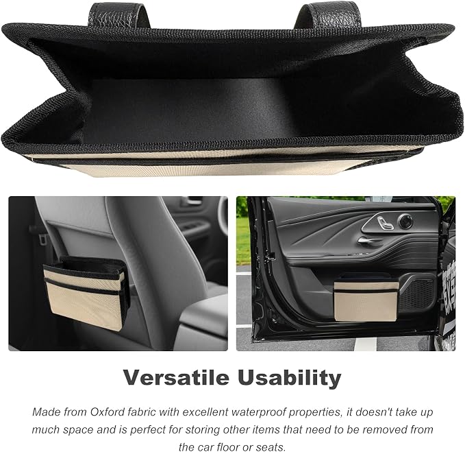 Car Trash Can, Foldable Multi-Pocket Design Auto Hanging Storage Container with Garbage Bags, Multifunctional Mini Oxford Storage Bag Garbage Holder for Cars SUVs Trucks (Beige)