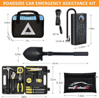 105 PCS Roadside Car Emergency Assistance Kit with Portable Air Compressor Jumper Cables