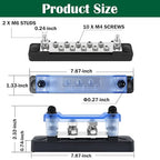 M6 Marine Buss Bars 12V Waterproof Battery Distribution Block 150A Power Terminal Block with 2 x M6 Posts,10 x M4 Terminal Screws, Negative Ground Bar for RV, Solar Wiring