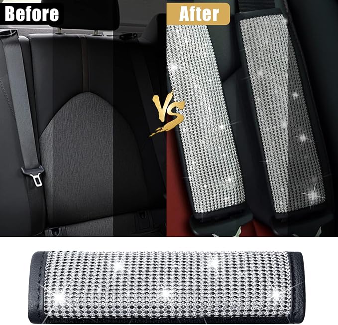 JDDRY 2-Pack Bling Seat Belt Covers,Bling Seat Belt Covers for Womens,Car Seat Belt Strap Cover Shoulder Pad,Universal Car Interior Accessories Fit for Car/Truck/SUV(Silver,2PC)