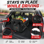 PAT SAM'S Car Trunk Organizer for SUV, Waterproof Collapsible Storage with Removable Dividers, Anti-Slip Bottom, Tie-Down Straps & Anchor Rings, Foldable Trunk Organizer for Grocery Tools Travel