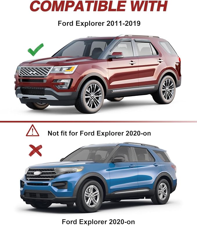 Outside-Mount Window Rain Guards Fit for Ford Explorer 2011-2019, Extra Durable Window Visors Wind Deflector Dark Smoke Vent Shades Car Tape-on with Thicker 4PCS