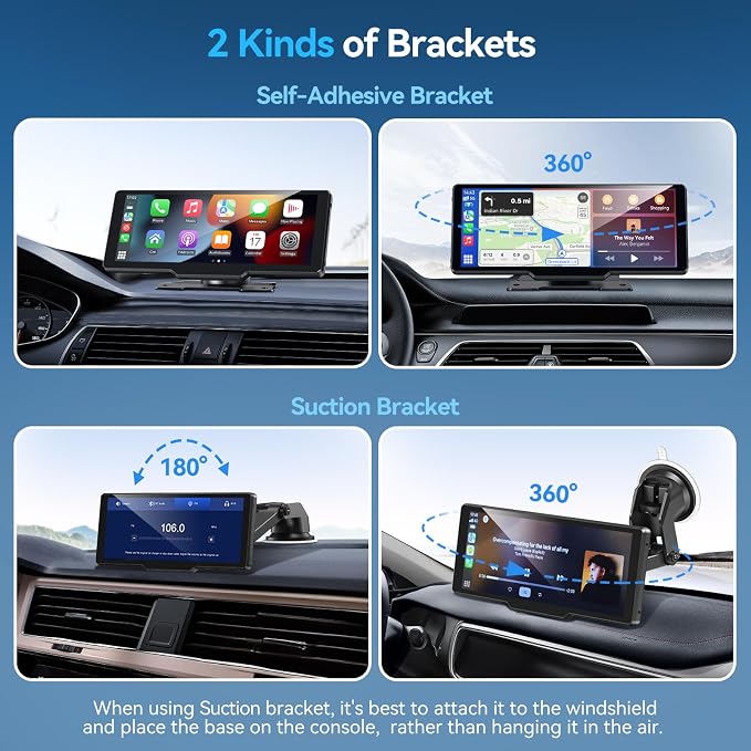 Portable Carplay Screen for Car, 10" Wireless Carplay Car Stereo & Android Auto, OTA Updates, Car Play Touchscreen with 1080P Backup Camera,GPS Navigation,Voice Control,5.0 Bluetooth (10inch)