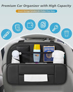 Hanging Car Backseat Organizer, 5-in-1 Premium Leather Headrest Seat Back Storage with Cup Holder, Foldable Hanging Car Tissue Holder 2 Pack