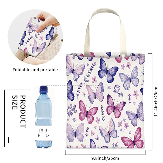 Cute Car Trash Can, Hanging Canvas Car Back Seat Organizer and Storage Bag, Funny Car Trash Bag for Travelling, Outdoor Cute Purple Butterfly
