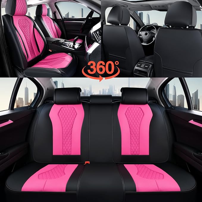 Seat Covers, Car Seat Covers Full Set, Rose Car Seat Cover, Driver Seat Covers Front Seats Rear Seat Cover, Luxury Car Seat Cushion,Leather Seat Cover Seat Protector Fit for Most Cars