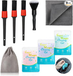 9Pcs Car Interior Detailing Kit - Car Cleaning Brushes, Universal Gel, Microfiber Towel and Storage Bag for Dashboard, Air Vents, Keyboard & Electronics