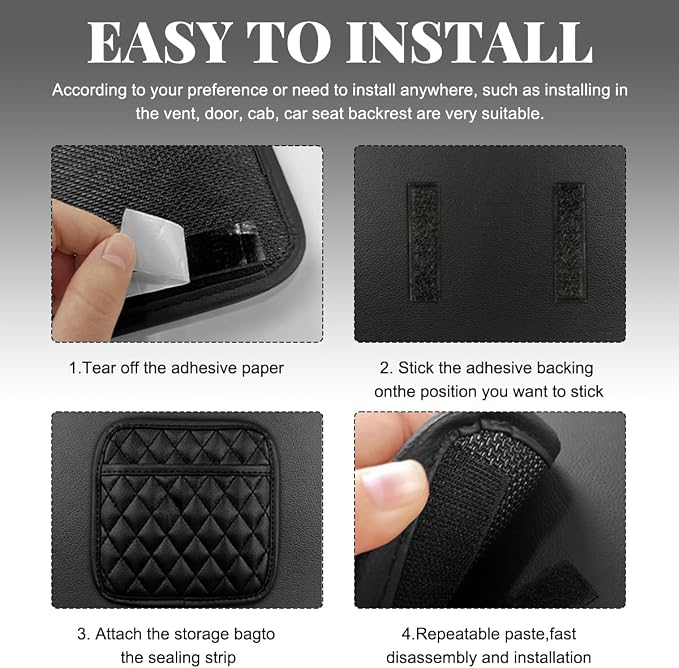 2 PCS Car Side Pocket Organizer, Leather Adhesive Auto Side Seat Back Storage Pocket, Waterproof Phone Document Sunglasses Holder Vehicle Gap Filler Pouch, Car Accessories (Large)
