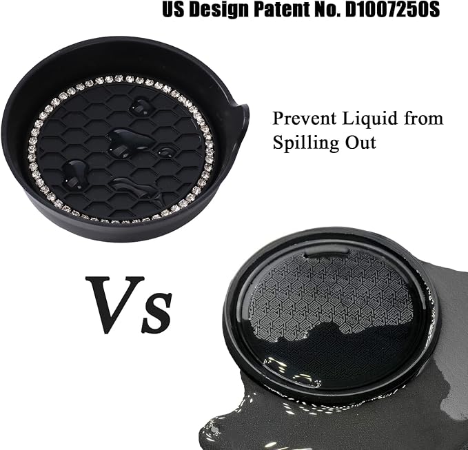 Car Cup Coaster Universal Non-Slip Cup Holders Bling Crystal Rhinestone Car Interior Accessories 2 Pack Black