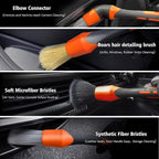7PCS Car Interior Detailing Kit, Horse Hair Car Leather Brush, Applicator Pads and Microfiber Cloth for Car Interior & Seats Leather, Interior Car Cleaning Kit, Orange