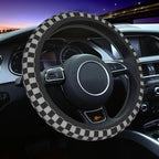 Black Gray Checkerboard Steering Wheel Cover 15 Inch Gray Checkerboard Steering Wheel Cover Anti-Slip Breathable Universal 2 Pcs Car Interior Cup Holder Pad for Men Women
